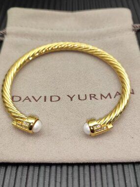 🎈David Yurman Golden 5-Ring Diamond Pearl Bracelet